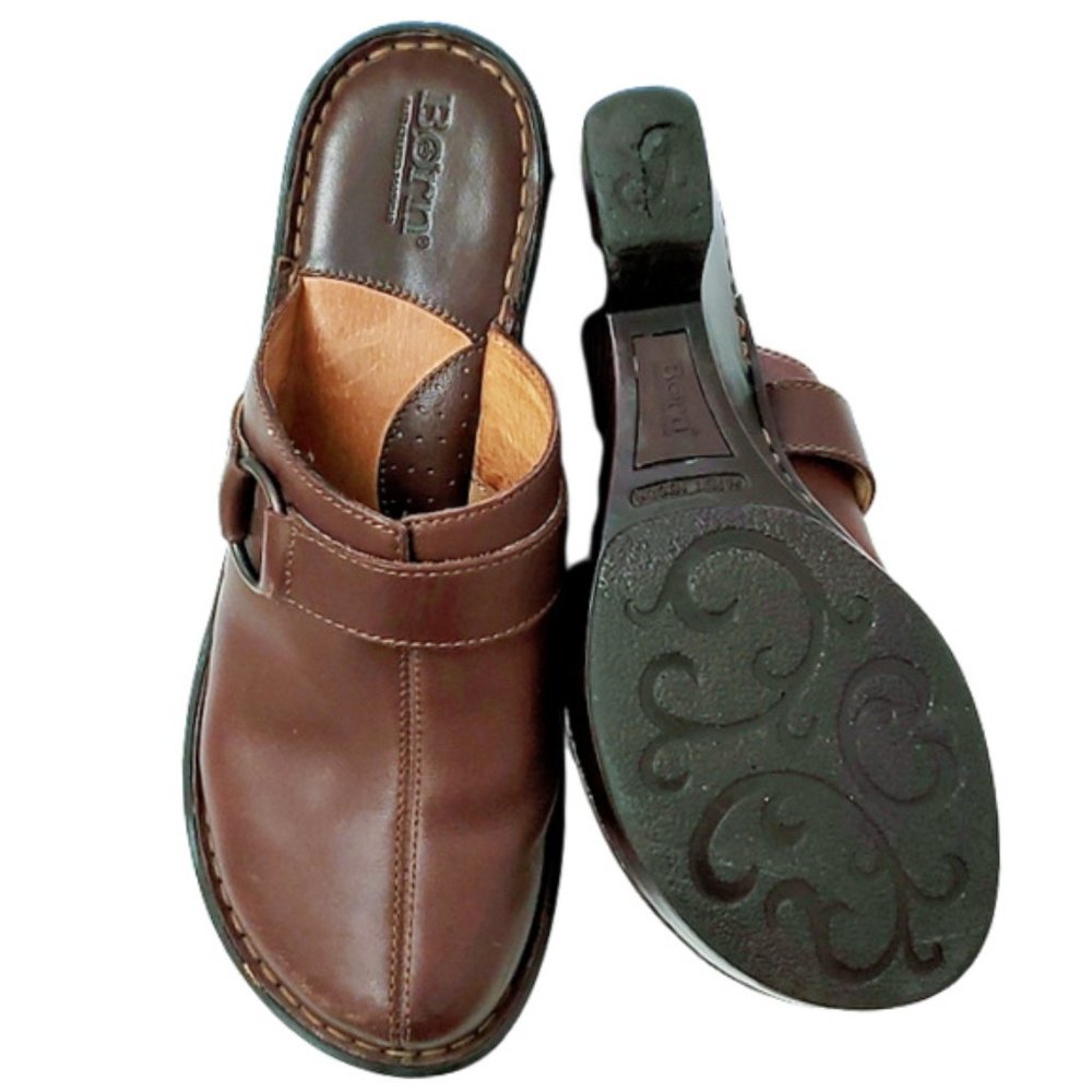 BORNE Brown Leather Platform Clogs